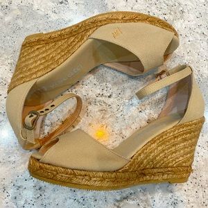 VISCATA Barcelona 37 Canvas Espadrille Wedges Tan EUC 6.5